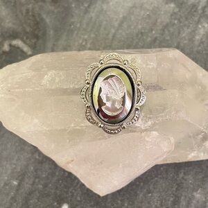 Vintage 40s Cameo Scatter Pin Silver Hematite Brooch